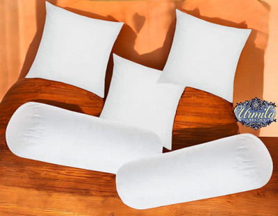 Urmila Creation Diwan Set Of 3 Cushion & 2 Microfibre Solid Bolster Pack of 5(White)