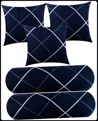 JAYOG ENTERPRISE 3 CUSHION 2 BOLSTER Microfibre Geometric Bolster Pack of 5(Blue)