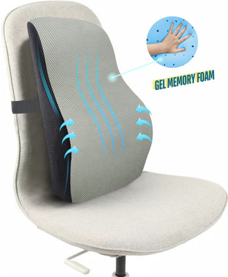 Sleepsia Lumbar Support Pillow Back Rest for Office Chairs Car Seats Breathable Gel Memory Foam Solid Lumbar Pillow Pack of 1(Grey/Black)