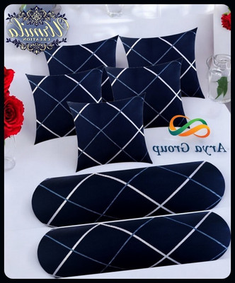 JAYOG ENTERPRISE 5 Cushion 2 Bolster Microfibre Stripes Bolster Pack of 7(Navy Blue)