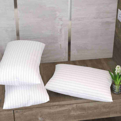 Kunj Luxury Fashion Solid Comfortable Smooth & Soft Microfibre, Polyester Fibre Stripes Sleeping Pillow Pack of 3(White)