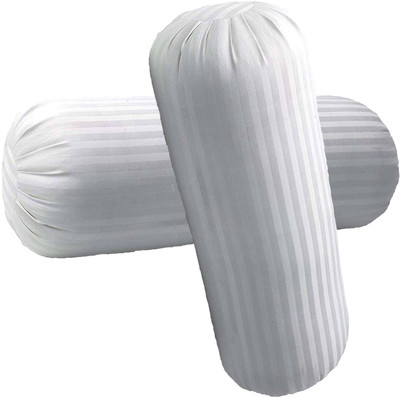 JDX Fluffy Size Polyester Fibre Stripes Bolster Pack of 2(White)