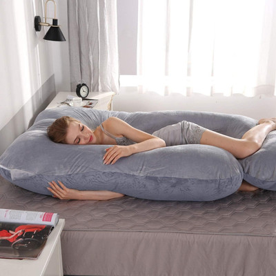 fluffymummy Cotton Solid Pregnancy Pillow Pack of 1(Grey)