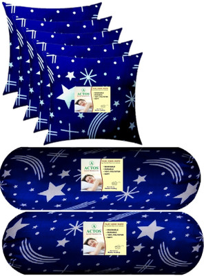 ACTOS Microfibre Bolster Pack of 7 Nature Combo Set Of 5 Cushion And 2(White, Blue3)