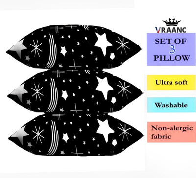 vraanc Luxury Polyester Fibre Abstract, Floral Sleeping Pillow Pack of 3(Black)