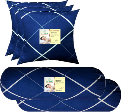 ACTOS 3 Cushion And 2 Microfibre Geometric Bolster Pack of 5(Blue, White13)