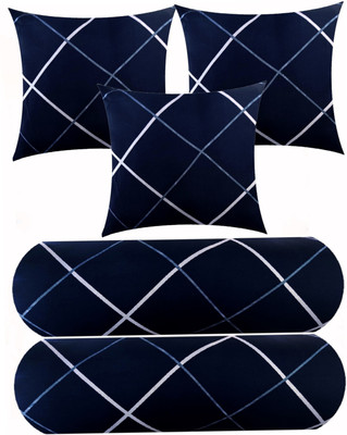 Urmila Creation Microfibre Bolster Pack of 5 Geometric 3 CUSHION 2 BOLSTER(Blue)