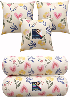 VILLAGERS Microfibre Bolster Pack of 5 Floral 3 Cushion and 2 Bolster(Multicolor)