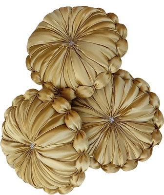 GTX Premium cushion set Microfibre Solid Floor Cushion Pack of 3(Golden)