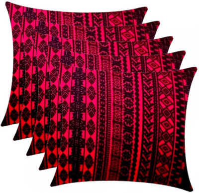 GKM Microfibre Geometric Cushion Pack of 5(Maroon, Black)