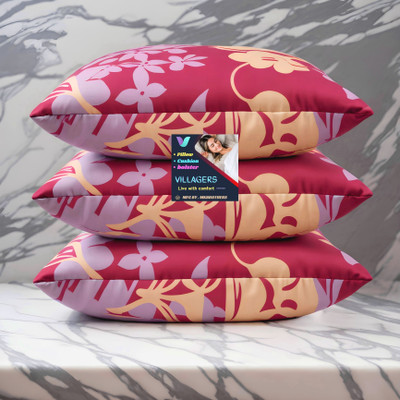 VILLAGERS Polyester Fibre Sleeping Pillow Pack of 3 Abstract FLOWER(Pink)
