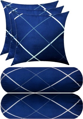 GKM Microfibre Stripes Cushion Pack of 5(Dark Blue, White)