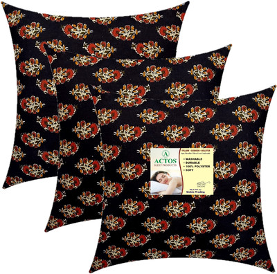 ACTOS Microfibre Cushion Pack of 3 Floral(Black)