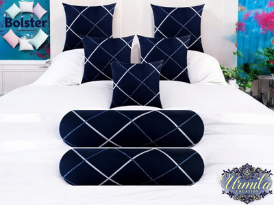 Urmila Creation Microfibre Bolster Pack of 7 Geometric 5 Cushion 2 Bolster(Blue)