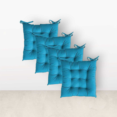 VinSa 18*4 Microfibre Solid Chair Pad Pack of 4(Blue)