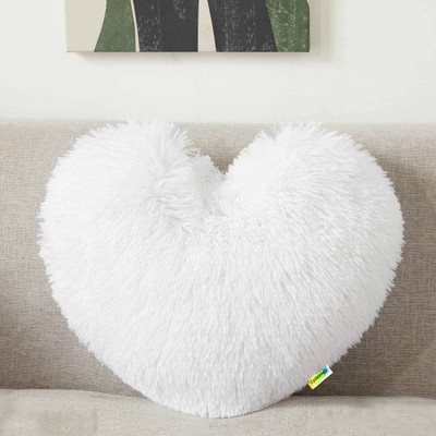 Cyuteenuts White Fur Heart Pillow Microfibre Solid Cushion Pack of 1(White)