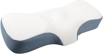 primepick Memory Foam Neck Pillows for Neck & Shoulder Pain ,Ergonomic Contour Support Memory Foam Solid Travel Pillow Pack of 1(Blue, White)