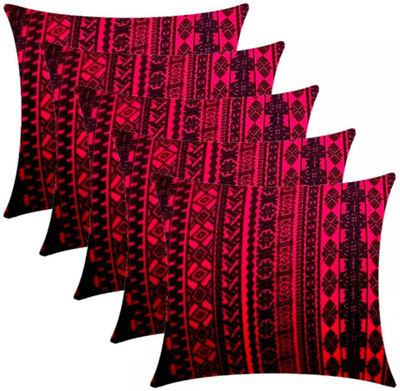 GKM Microfibre Geometric Cushion Pack of 5(Maroon, Black)