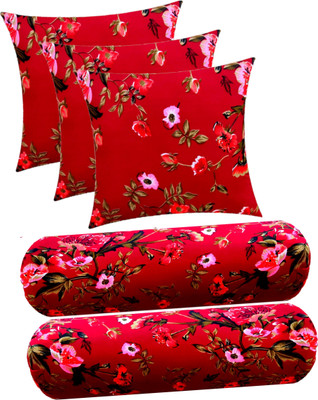 ACTOS Microfibre Bolster Pack of 5 Floral(Maroon, Multicolor)