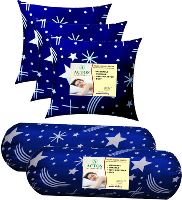 ACTOS 3 Cushion And 2 Microfibre Geometric Bolster Pack of 5(BlueWhite1)