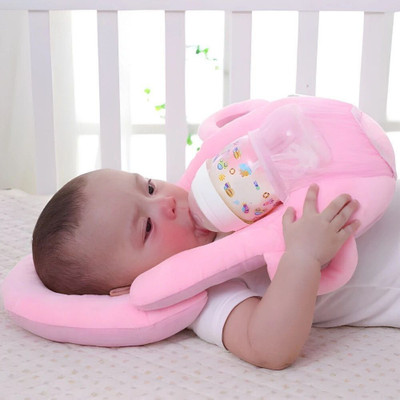 Millionminds Cotton Baby Pillow Pack of 1 Solid Baby Self-Nursing Feeding Pillow(Light Pink)