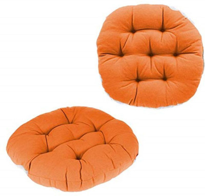 Hundur Store Microfibre Solid Chair Pad Pack of 2(Orange)