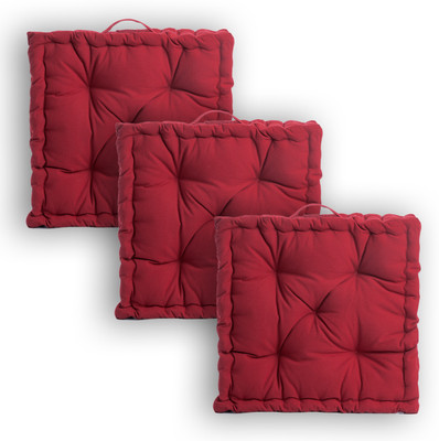 ESSAN FABRIX Luxury Polyester Fibre Solid Floor Cushion Pack of 3(CHERRY RED)