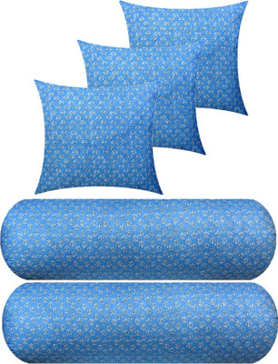 Changers Microfibre Bolster Pack of 5 Floral 3 Cushion And 2(Light Blue)