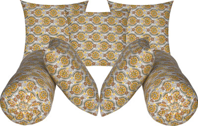 Swikon star Microfibre Bolster Pack of 7 Floral 5 Cushion And 2(Yellow33)