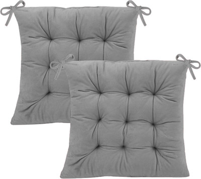 Daddy Cool Velvet Square Chair Pads 18 x 18 Polyester Fibre Solid Chair Pad Pack of 2(Grey)