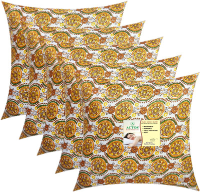 ACTOS Microfibre Cushion Pack of 5 Floral Round(Yellow, Multicolor)