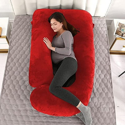 JoJo ultra soft j shaped pillow Microfibre, Polyester Fibre Solid Pregnancy Pillow Pack of 1(Red)