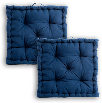 ESSAN FABRIX Premium Polyester Fibre Solid Floor Cushion Pack of 2(Dark Blue)