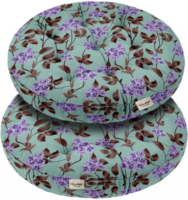 Vargottam Foam Floor Cushion Pack of 2 Floral Tufted Floor Seating Cushion(Lilac Meadow Mist)