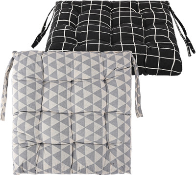 KUBER INDUSTRIES Microfibre Abstract Chair Pad Pack of 2(Black, Grey)