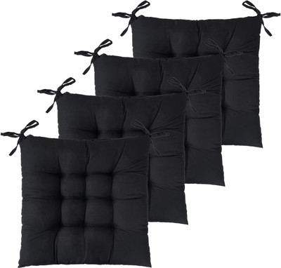 ASR SELLS Microfibre Solid Chair Pad Pack of 4(Black)
