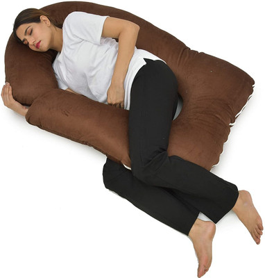 ANVANSA ultra soft j shaped pillow Microfibre, Polyester Fibre Solid Pregnancy Pillow Pack of 1(Brown)