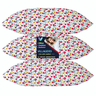VILLAGERS LUXURY Polyester Fibre Abstract Sleeping Pillow Pack of 3(Blue)