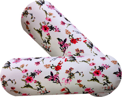 Changers Round Bolster Microfibre Floral Sleeping Pillow Pack of 2(White, Multicolor)