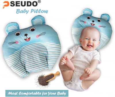 StuffNest Pillow for Newborn Baby Mustard Seeds Animals Baby Pillow Pack of 1(Blue)