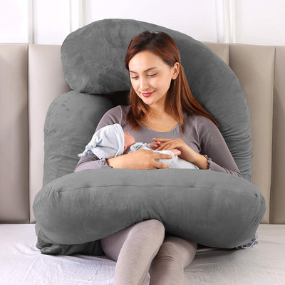WILD MINT Polyester Fibre Pregnancy Pillow Pack of 1 Solid ultra soft j shaped(gary)