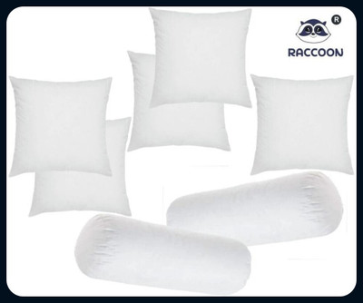 RACCOON Set Of Saganeri 2 Bolster & 5 Microfibre Solid Cushion Pack of 7(White)