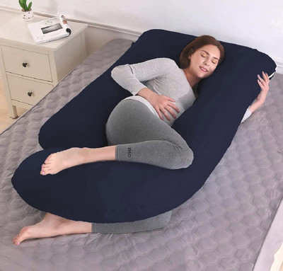 THUKRAN J Shape Polyester Fibre Solid Pregnancy Pillow Pack of 1(Dark Blue)