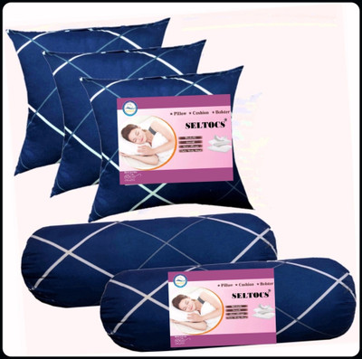 Urmila Creation Microfibre Bolster Pack of 5 Geometric 3 CUSHION 2 BOLSTER(Blue)