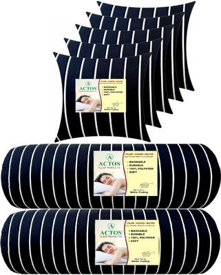 ACTOS 5 Cushion And 2 Microfibre Stripes Bolster Pack of 7(Black)