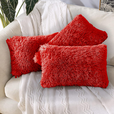 KNEFT Rectangle Plush Bed Pillow Set of 3 Microfibre Solid Cushion Pack of 3(Red)