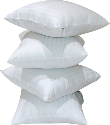 VLYSIUM Big size 24x24 inch set of 4, square cushion for sofa pillow (60x60 cm Each) Microfibre, Polyester Fibre Stripes Cushion Pack of 4(White)