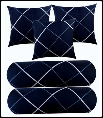 JAYOG ENTERPRISE 3 CUSHION 2 BOLSTER Microfibre Geometric Bolster Pack of 5(Blue)