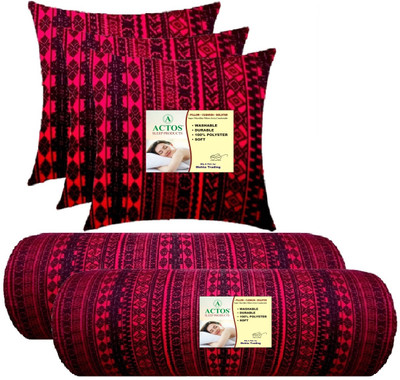 ACTOS 3 Cushion And 2 Microfibre Geometric Bolster Pack of 5(Maroon, Black)