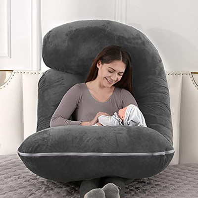 JoJo j Polyester Fibre Solid Pregnancy Pillow Pack of 1(Grey)